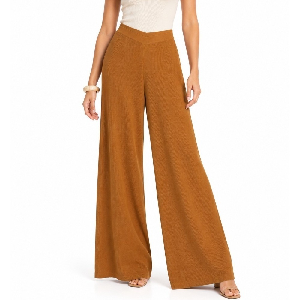Cult Gaia Piper Knit Pants Camel Wool Cashmere Wide Leg Lounge Pants S